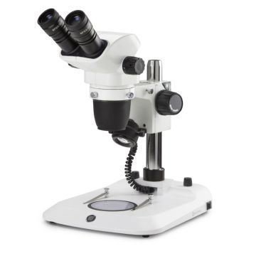 NexiusZoom EVO Binocular Stereo Microscope Euromex zoom 1:8.4 range 0.65x–5.5x column stand LED